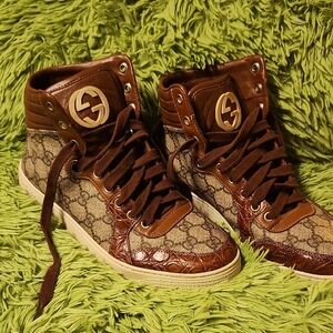 Gucci Brown and Tan High-Top Sneakers
